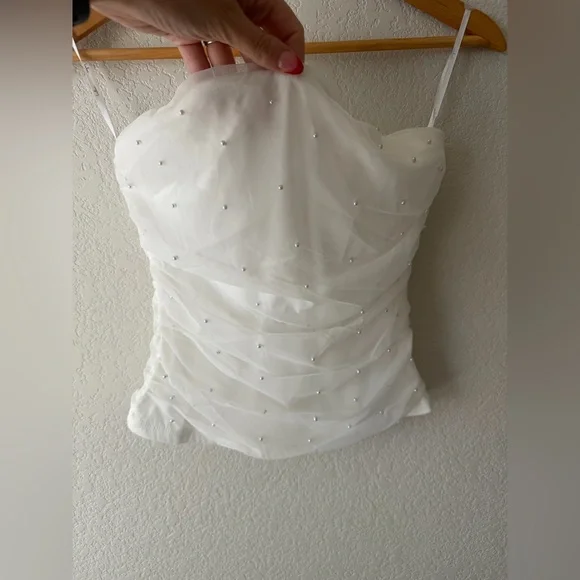 Lulu's White Mesh Pearl Strapless Crop Top - Picture 2 of 4